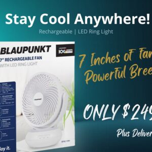 Blaupunkt 7" Rechargeable Fan with LED Ring Light