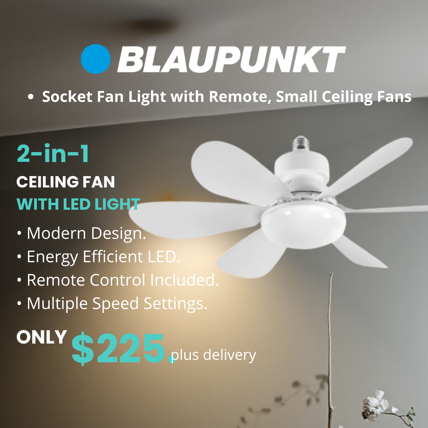 Blaupunkt 2-in-1 Ceiling Fan with LED Light (White)