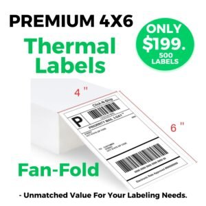Hetson Care 4x6 Thermal Labels (Fanfold) — 500 Count
